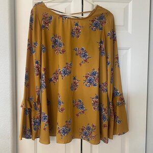 New Floral Bell Sleeve Top - Goldenrod